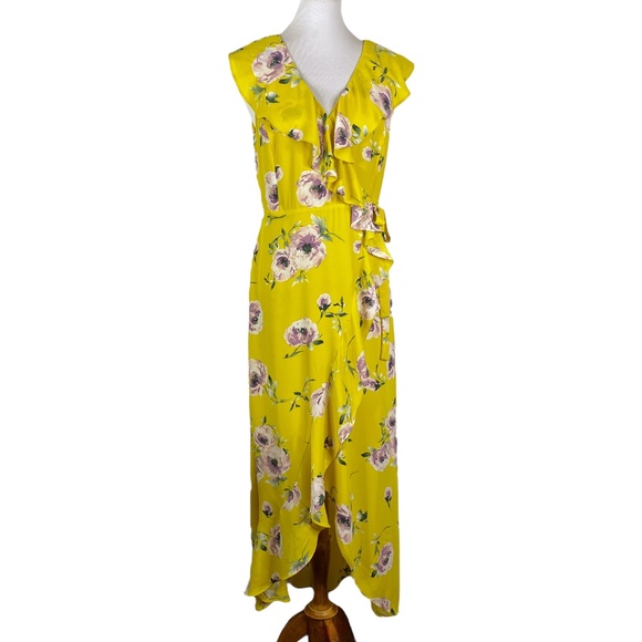 Leith Floral Wrap Dress Hi-Low Maxi Yellow Sz. M - Picture 1 of 8